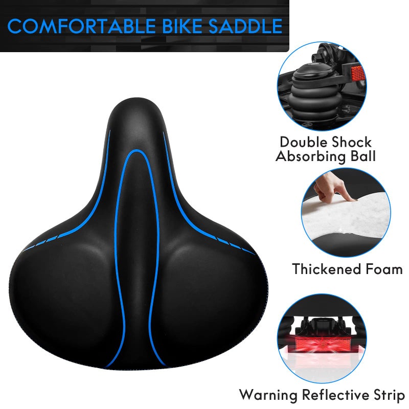 WUVOP Oversized Bike Seat  Wide Bicycle Seat for Women Men Comfort  Universal Waterproof Bike Saddle Replacement with Safety Reflective Strip for Peloton  Exercise Bikes  Cruiser  City Bikes - Image 2
